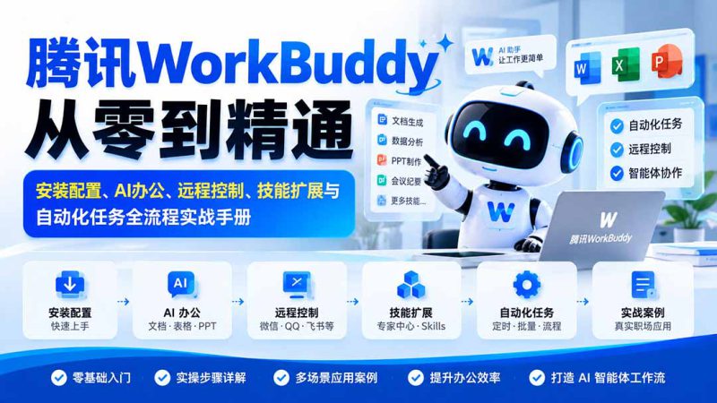 （20977期）腾讯WorkBuddy从零到精通：安装配置、AI办公、远程控制、技能扩展与自动化任务全流程实战手册_生财有道创业项目网-生财有道