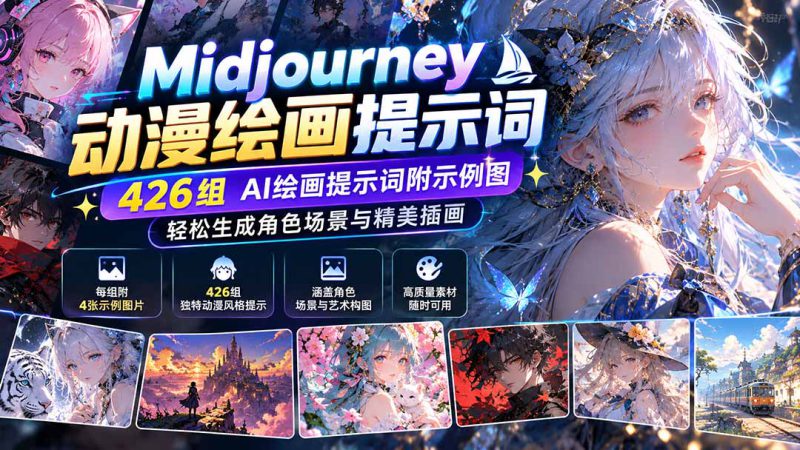 （21239期）Midjourney动漫绘画提示词：426组AI绘画提示词附示例图，轻松生成角色场景与精美插画_生财有道创业项目网-生财有道