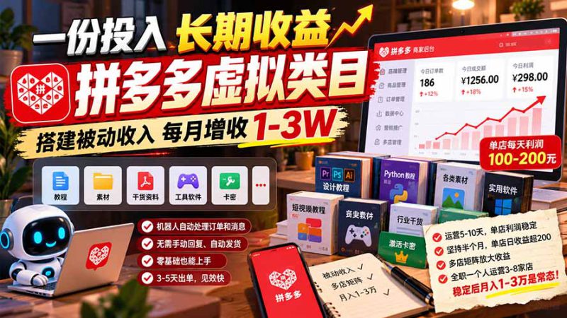 （21166期）一份投入长期收益，拼多多虚拟类目，搭建被动收入每月增收 1-3W_生财有道创业项目网-生财有道