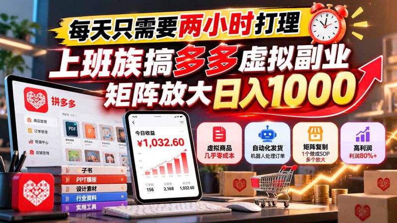 (21086期)每天只需要两小时打理,上班族搞多多虚拟副业,矩阵放大日入 1000_生财有道创业项目网-生财有道