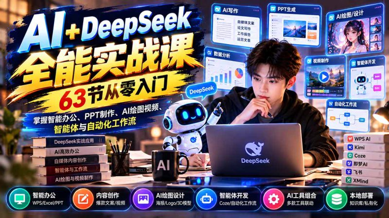 （21141期）AI+DeepSeek全能实战课：63节从零入门，掌握智能办公、PPT制作、AI绘图视频、智能体与自动化工作流_生财有道创业项目网-生财有道