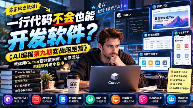 （21146期）一行代码不会也能开发软件？《AI编程第九期实战陪跑营》教你用Cursor搭建数据库、制作网站、电脑软件与小程序_生财有道创业项目网-生财有道