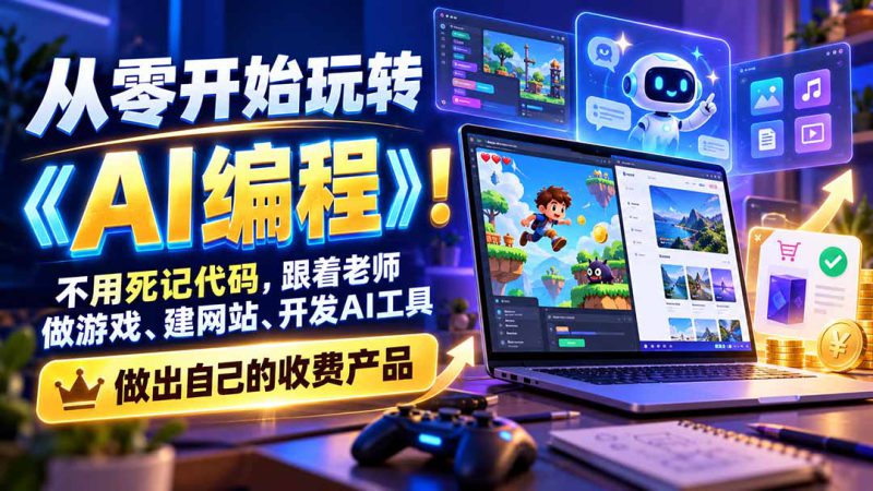 （21210期）从零开始玩转《AI编程》！不用死记代码，跟着老师做游戏、建网站、开发AI工具，最后完成自己的收费产品_生财有道创业项目网-生财有道
