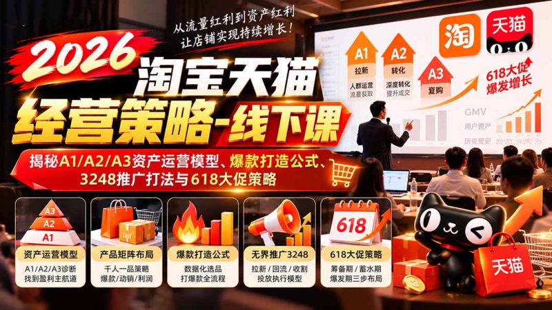 （20912期）2026淘宝天猫经营策略-线下课：揭秘A1/A2/A3资产运营模型、爆款打造公式、3248推广打法与618大促策略_生财有道创业项目网-生财有道