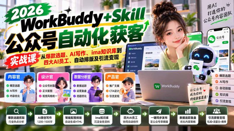(21023期)WorkBuddy + Skill公众号自动化获客实战课:从爆款选题、AI写作、ima知识库到四大AI员工、自动排版及引流变现_生财有道创业项目网-生财有道