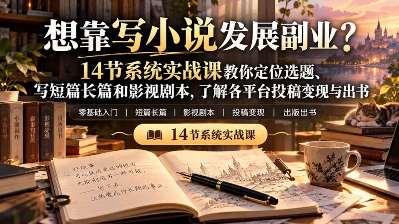 （21031期）【无水印】想靠写小说发展副业？14节系统实战课教你定位选题、写短篇长篇和影视剧本，了解各平台投稿变现与出书_生财有道创业项目网-生财有道