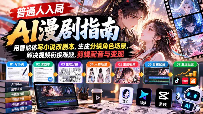 （21033期）【无水印】普通人入局AI漫剧指南：用智能体写小说改剧本，生成分镜角色场景，解决视频衔接难题，剪辑配音与变现_生财有道创业项目网-生财有道