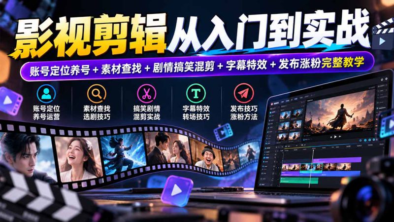 （20812期）影视剪辑从入门到实战：账号定位养号+素材查找+剧情搞笑混剪+字幕特效+发布涨粉完整教学_生财有道创业项目网-生财有道
