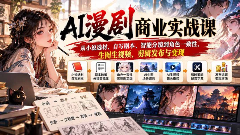（20811期）AI漫剧商业实战课：从小说选材、自写剧本、智能分镜到角色一致性、生图生视频、剪辑发布与变现_生财有道创业项目网-生财有道