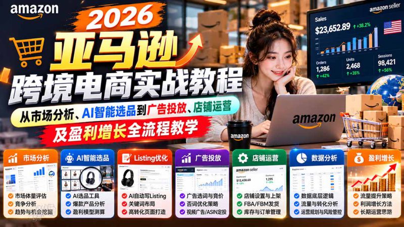 （21189期）2026亚马逊跨境电商实战教程-更新1027，从市场分析、AI智能选品到广告投放、店铺运营及盈利增长全流程教学_生财有道创业项目网-生财有道