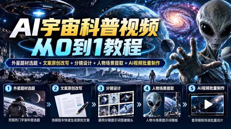 （20774期）AI宇宙科普视频从0到1教程｜外星题材选题+文案原创改写+分镜设计+人物场景提取+AI视频批量制作_生财有道创业项目网-生财有道