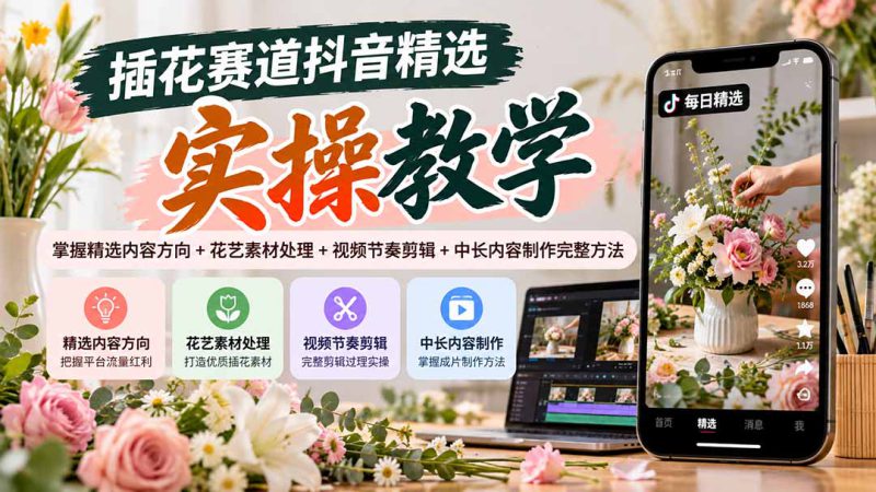 （20775期）插花赛道抖音精选实操教学：掌握精选内容方向+花艺素材处理+视频节奏剪辑+中长内容制作完整方法_生财有道创业项目网-生财有道