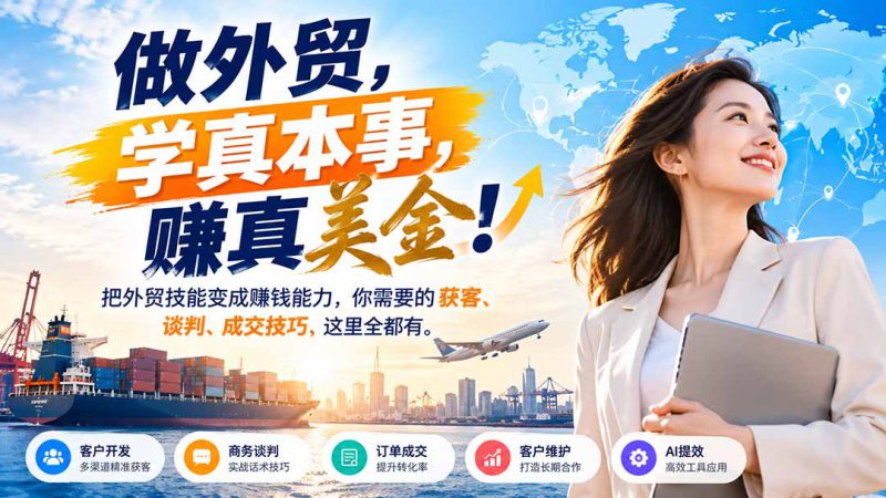 （21106期）做外贸，学真本事，赚真美金！把外贸技能变成赚钱能力，你需要的获客、谈判、成交技巧，这里全都有_生财有道创业项目网-生财有道
