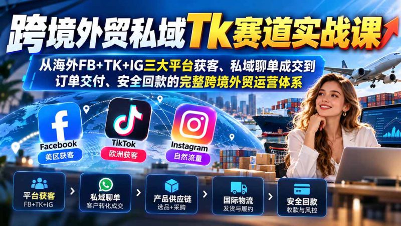 (20894期)跨境外贸私域Tk赛道实战课:从海外FB+TK+IG三大平台获客、私域聊单成交到订单交付、安全回款的完整跨境外贸运营体系_生财有道创业项目网-生财有道
