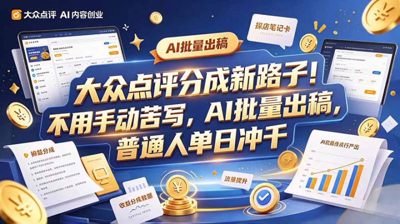 （20983期）大众点评副业新玩法，工具提效解放双手，批量做笔记，单日可破千_生财有道创业项目网-生财有道