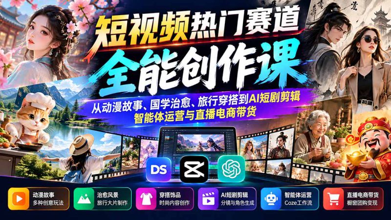 （20956期）短视频热门赛道全能创作课：从动漫故事、国学治愈、旅行穿搭到AI短剧剪辑、智能体运营与直播电商带货_生财有道创业项目网-生财有道