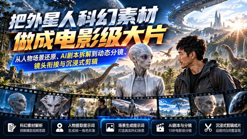 （20946期）把外星人科幻素材做成电影级大片：从人物场景还原、AI剧本拆解到动态分镜、镜头衔接与沉浸式剪辑_生财有道创业项目网-生财有道