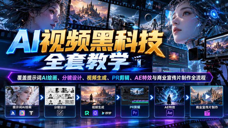 (21095期)AI视频黑科技全套教学:覆盖提示词AI绘画、分镜设计、视频生成、PR剪辑、AE特效与商业宣传片制作全流程_生财有道创业项目网-生财有道